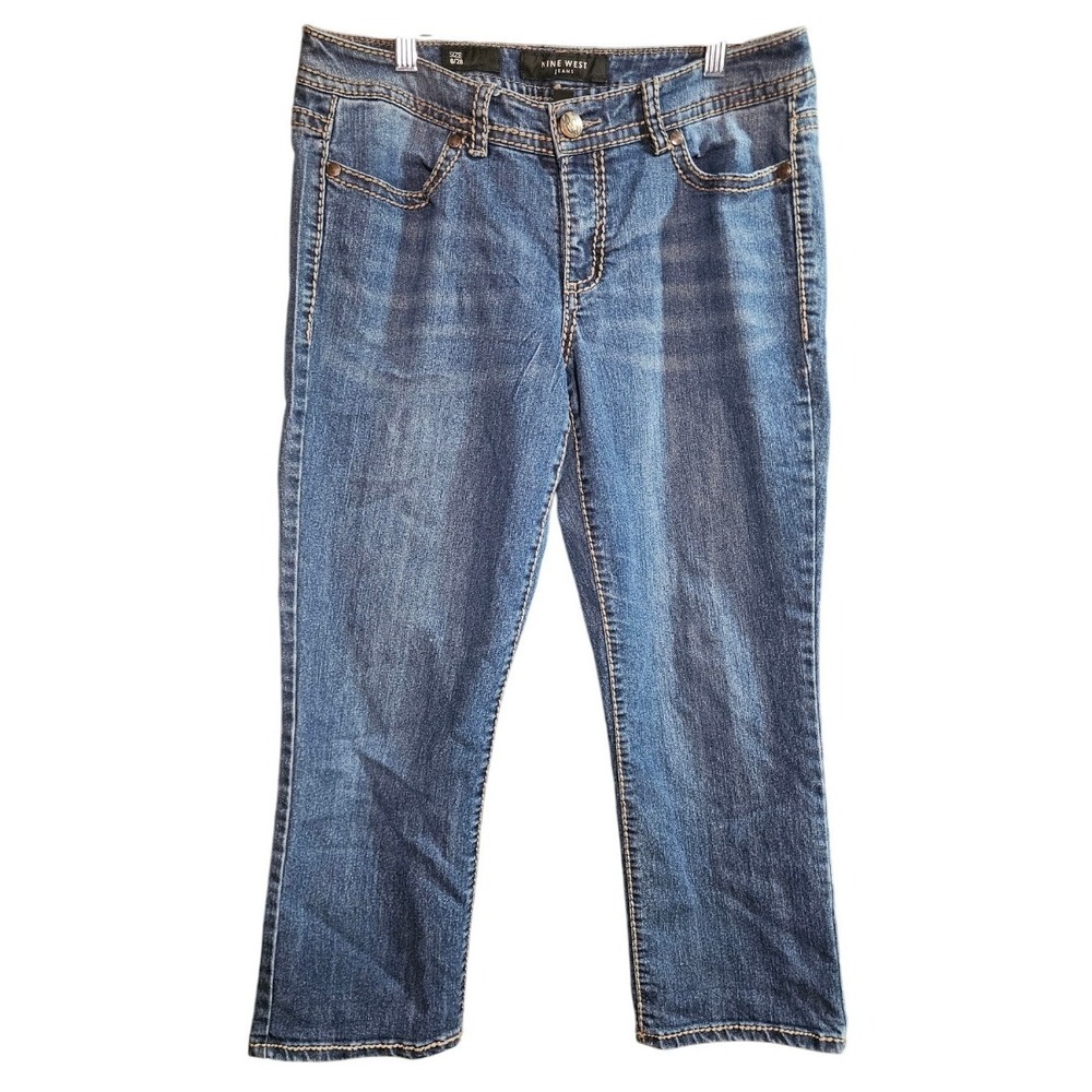 Nine West Cropped Mom Jeans Women Sz 6 Medium Wash Denim Straight Leg Retro #378